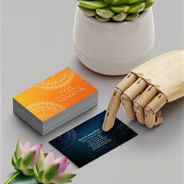 Yoga Meditation Teacher Modern Orange Guld Mandala Visitkort