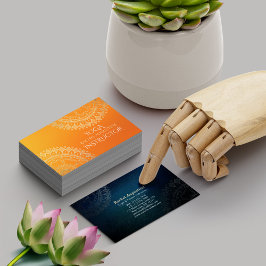 Yoga Meditation Teacher Modern Orange Guld Mandala Visitkort