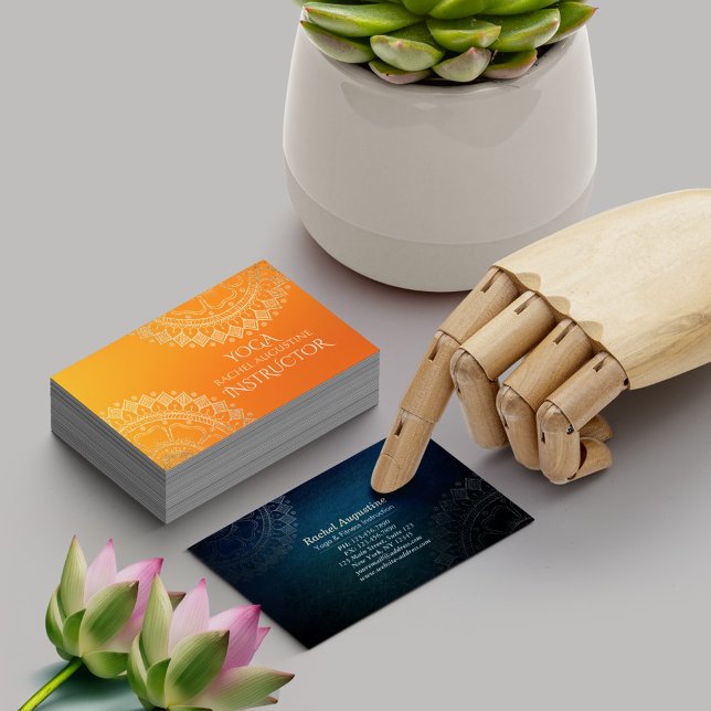 Yoga Meditation Teacher Modern Orange Guld Mandala Visitkort (Skapare uppladdad)