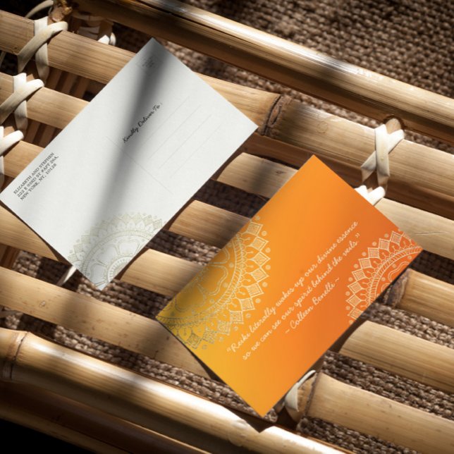 Yoga Meditation Teacher Orange Guld Mandala citat Vykort (Skapare uppladdad)