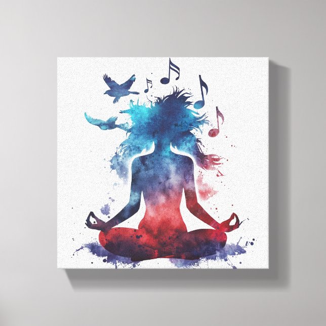 Yoga Meditation Väggkonst - Akvarell Zen Yoga Pose Canvastryck (Framsida)