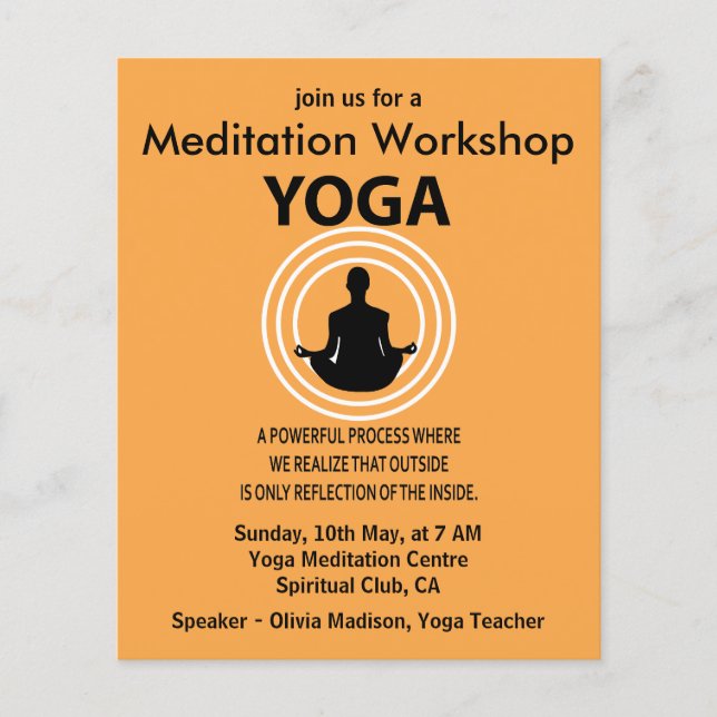 Yoga Meditation Workshop Yoga Välbefinnande Flygblad (Framsidan)