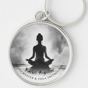 Yoga-meditationsinstruktör Lotus-pose bläckmåleri Rund Silverfärgad Nyckelring