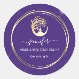 Yoga Mindfulness Therapist Couch Guld Ram Lila Runt Klistermärke