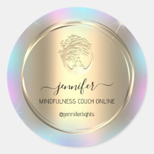 Yoga Mindfulness Therapist Couch Holograph Guld Runt Klistermärke
