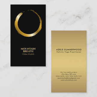 Yoga Minimalist Golden Enso Circle Motif Black Visitkort