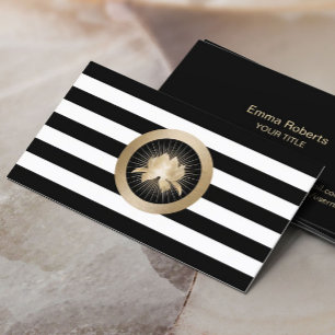Yoga Modern Guld Lotus Logotyp Black & White Rand Visitkort