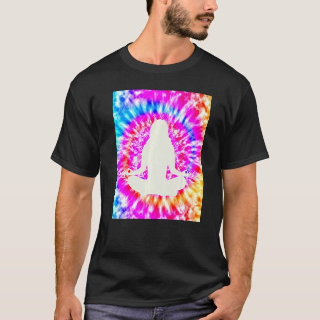 Yoga Namaste Måne Tie Die Buddha Pose Flowers T Shirt (Framsida)