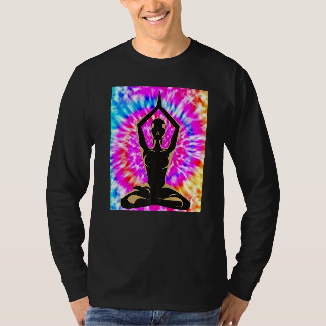 Yoga Namaste Måne Tie Dye Buddha Pose   T Shirt (Framsida)