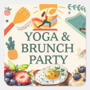 Yoga och Brunch Party Fyrkantigt Klistermärke