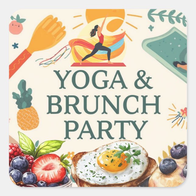 Yoga och Brunch Party Fyrkantigt Klistermärke (Framsida)