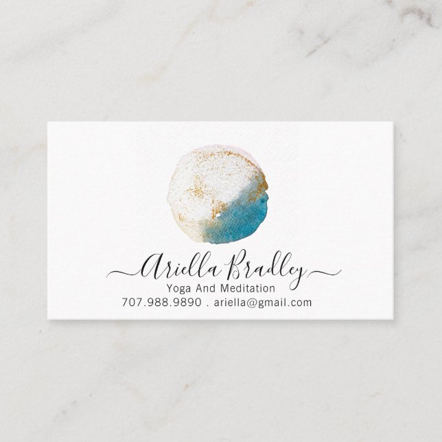 Yoga och Meditation | Vattenfärg och Glitter Visitkort (Framsida)