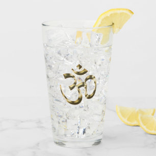 Yoga, Om Aum Icon, Ohm Hinduism Symbol, guld clear Glaskopp