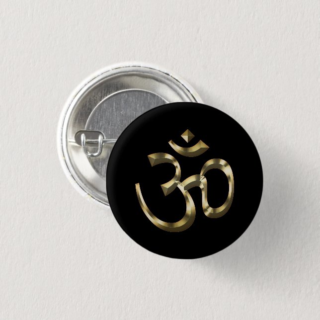 Yoga, Om Aum-ikon, hinduistisk symbol, svart guld Knapp (Framsida & baksida)