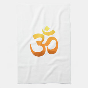 Yoga Om Mantra Guld Sol Meditation Gult Orange Kökshandduk