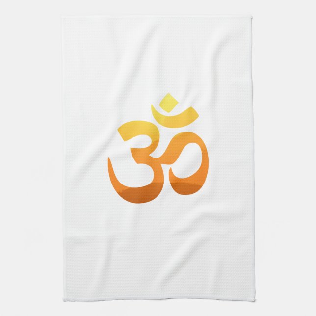 Yoga Om Mantra Guld Sol Meditation Gult Orange Kökshandduk (Vertikal)