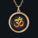 Yoga Om Mantra Symbol Asana Slappna av i Sunrise Guldpläterat Halsband<br><div class="desc">Yoga Om Mantra Symbol Asana Slappna av Fitness Guld Sol Sunrise Meditation Gult Orange Elegant inspiration  Sunrise Round Necklace.</div>
