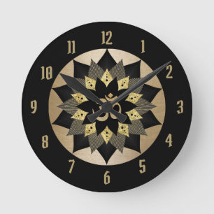 Yoga Om Symbol Black & Guld Lotus Flower Mandala Rund Klocka