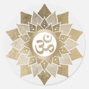 Yoga Om Symbol Guld Lotus Flower Namaste Runt Klistermärke