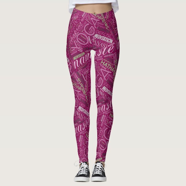 Yoga Ord Cloud Plum/Grönt ID254 Leggings (Framsida)