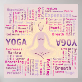 Yoga Ord Cloud Rosa och Gult Färg Poster