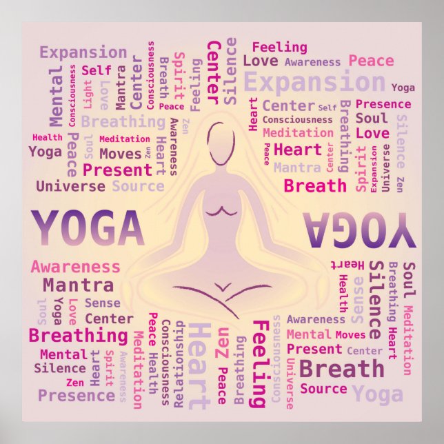 Yoga Ord Cloud Rosa och Gult Färg Poster (Framsidan)