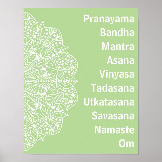 Yoga Ord White Mandala Poster (Framsidan)