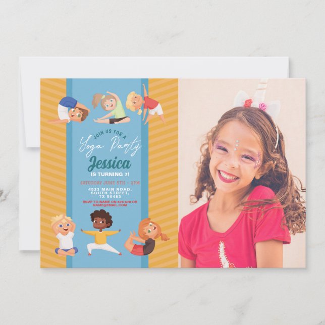 Yoga Party Birthday Stretch Girls Boys Photo Inbjudningar (Framsida)