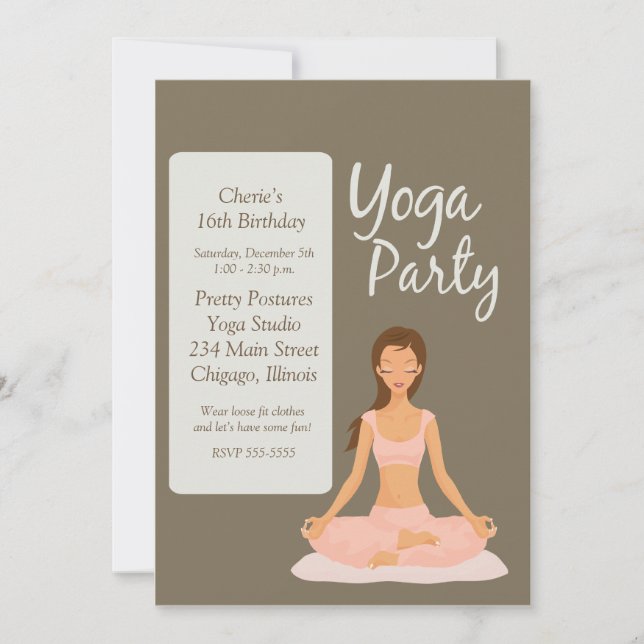 YOGA PARTY födelsedag: Utför stretande inbjudan (Framsida)