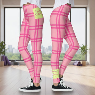Yoga Pilates Barre Jiu Jitsu Anpassad Rosa Rutig Leggings