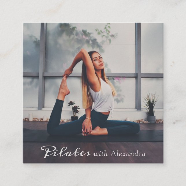 Yoga pilates instruktör elegant boho-skriptfoto fyrkantigt visitkort (Framsida)