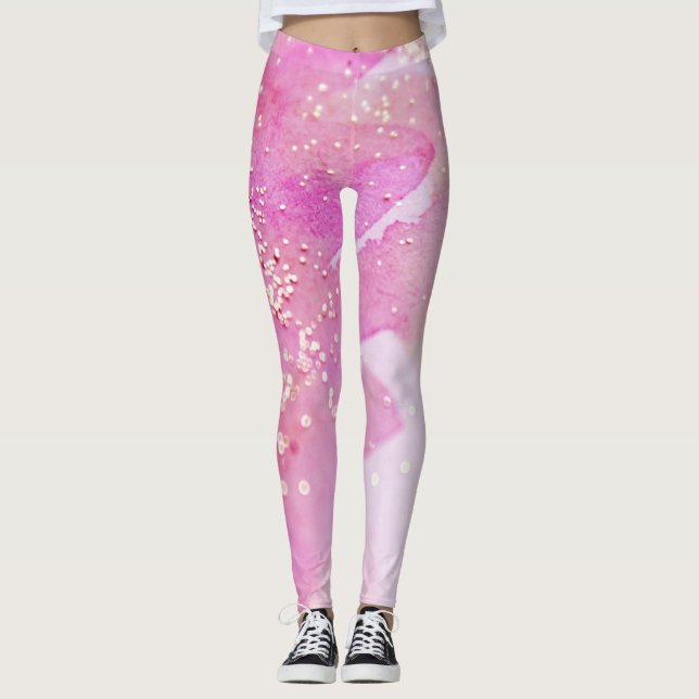 *~* Yoga Pilates Watercolor Glitter Rosa Leggings (Framsida)