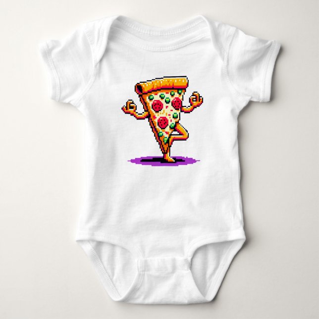Yoga Pizza - Lustigt Pixel Art Mindful Food Design T Shirt (Framsida)