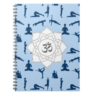 Yoga Posand Lotus Flower on Blue Anteckningsbok