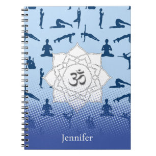 Yoga Posand Lotus Flower on Blue Anteckningsbok