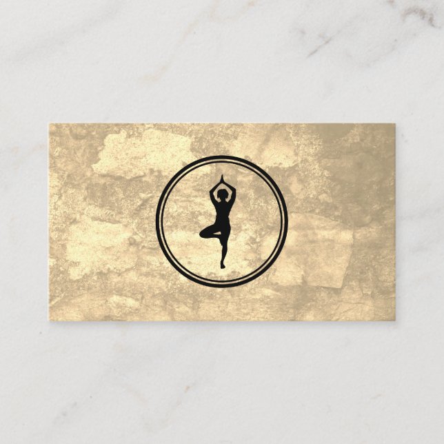 Yoga Pose Logotyp Sepia Struktur Visitkort (Framsida)