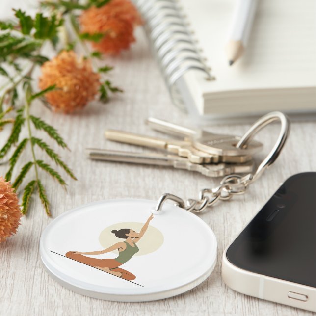 Yoga Pose Monoline Earthy Tones Acrylic Keychain (Högra Framsidan)