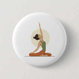 Yoga Pose Monoline Earthy Tones Button Knapp