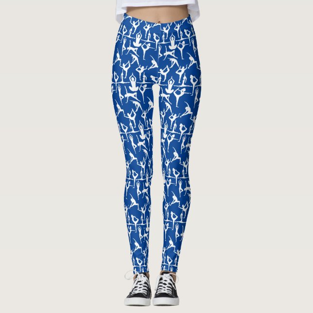 Yoga pose mönster 01.bx4.Blue BG Leggings (Framsida)