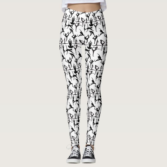 Yoga pose mönster 01.wx4.White GB Leggings (Framsida)