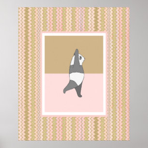 Yoga Pose Panda Rosa Background Poster