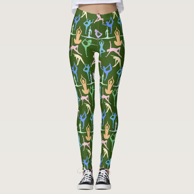 Yoga Pose Pastel Mönster 01.bx4 D Grönt BG Leggings (Framsida)