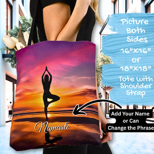 Yoga Pose Rosa Orange Solset Add Namn eller Din te Tygkasse