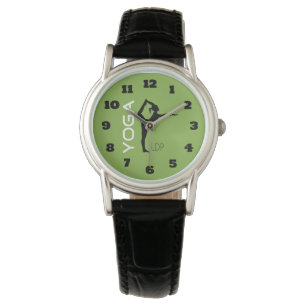 Yoga Pose Silhouette på Gröntens bakgrund Monogram Armbandsur