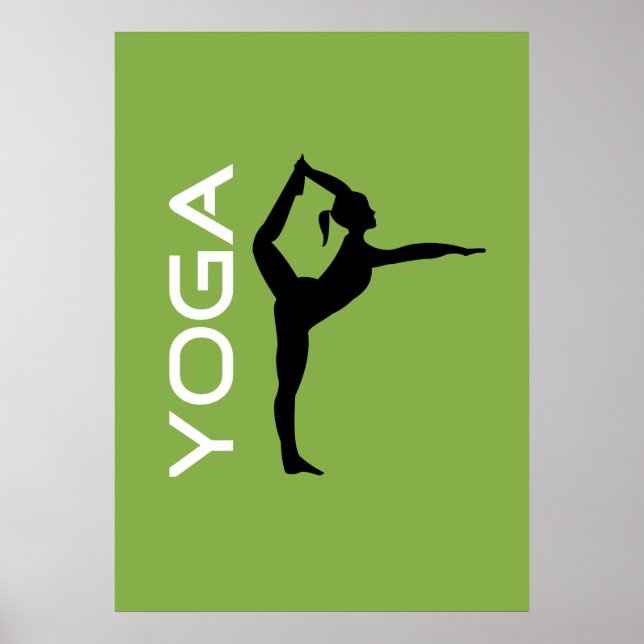 Yoga Pose Silhouette på Gröntens bakgrund Poster (Framsidan)