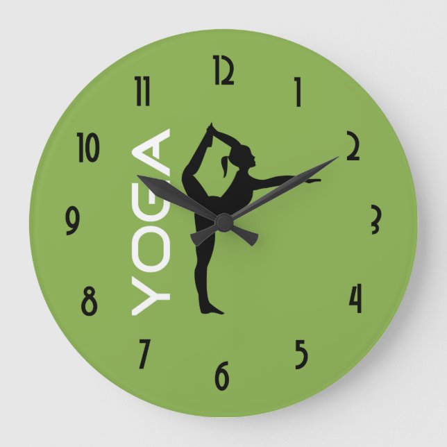 Yoga Pose Silhouette på Gröntens bakgrund Stor Klocka (Framsida)