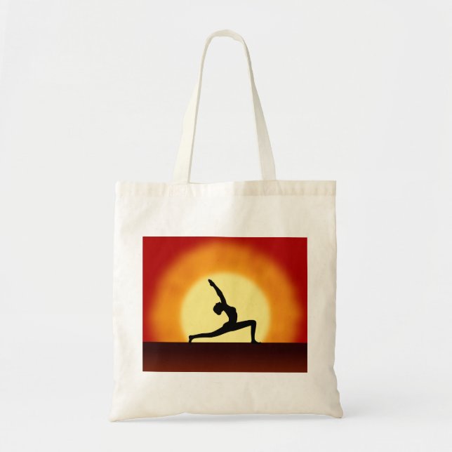 Yoga Pose Silhouette Sunrise Anpassningsbar Tote b Tygkasse (Framsidan)