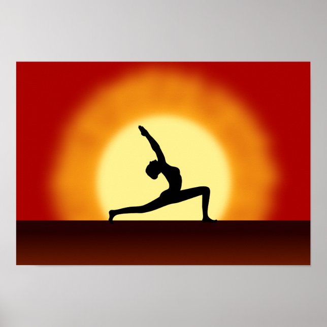 Yoga Pose Silhouette Sunrise Landcape Art Prages Poster (Framsidan)