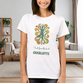 Yoga pose swirls retro green orange name slogan t shirt