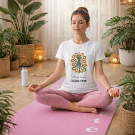 Yoga pose swirls retro green orange name slogan t shirt